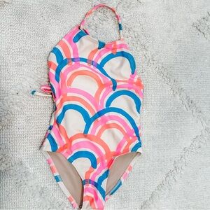 Tea Collection Pink and Blue Chalk Rainbow Kids Swim One Piece